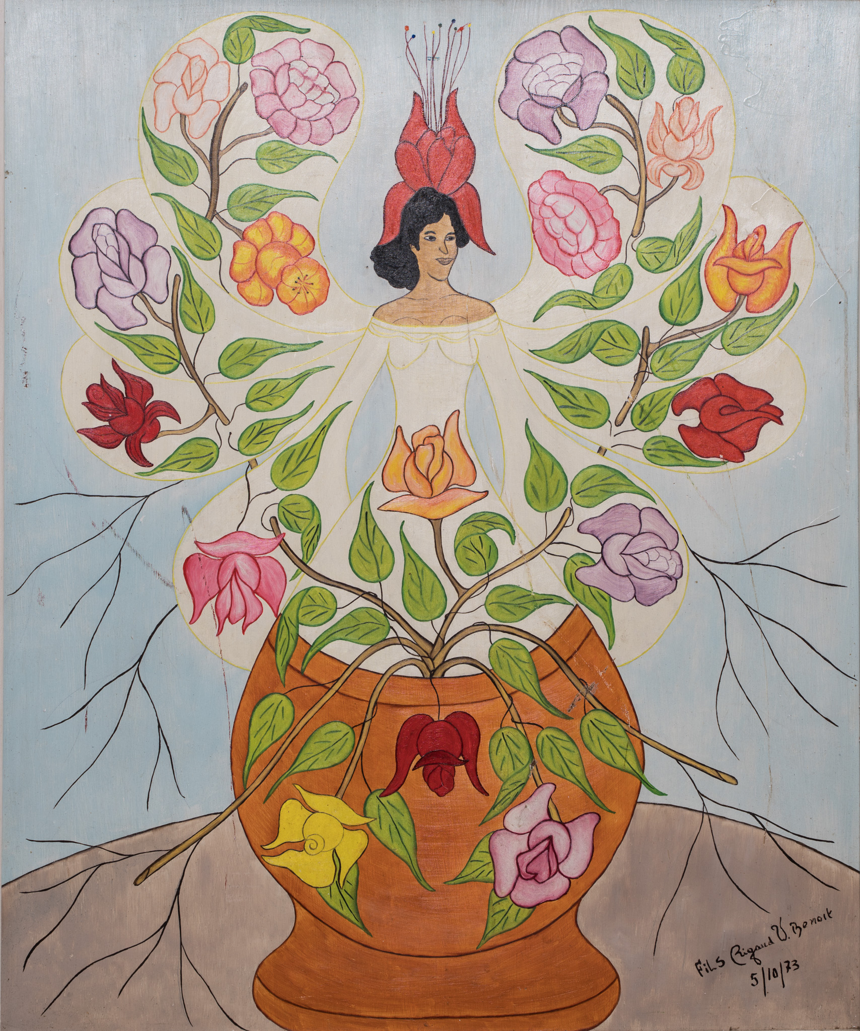 Woman in vase with flowers, 1973.