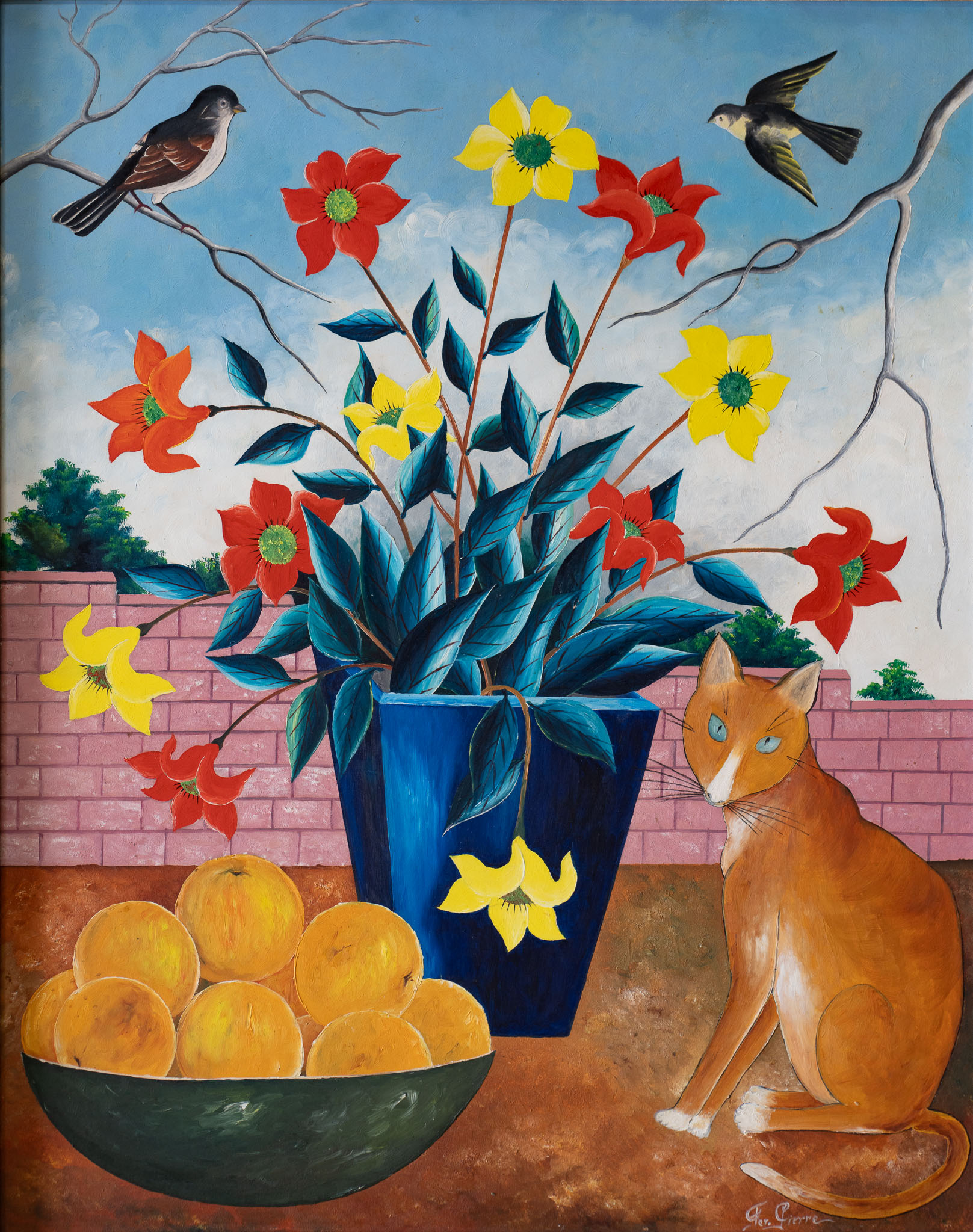 Cat with fruit, flowers and birds, 1960s
