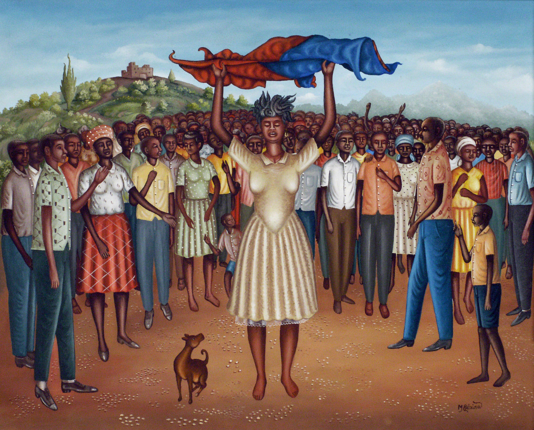 Woman Holding Haitian Flag at rally